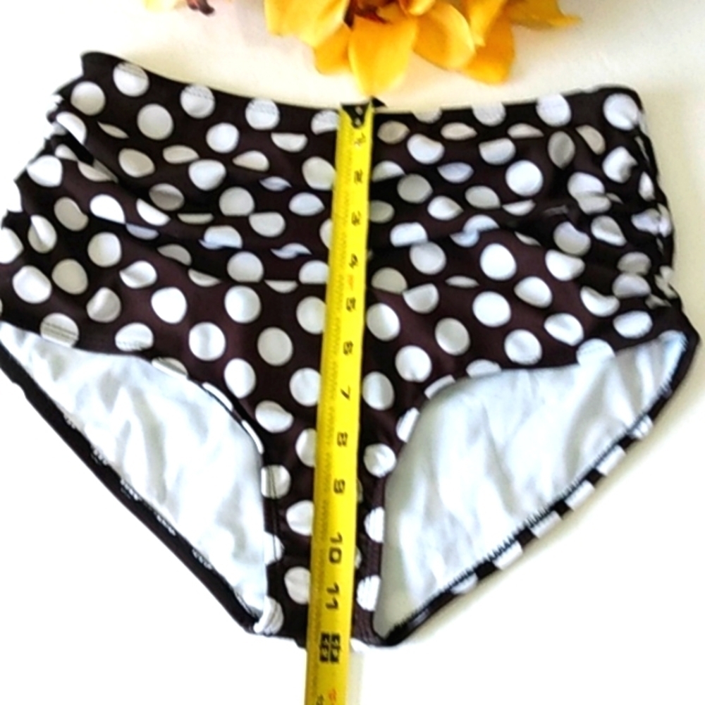 BLACK WHITE POLKADOT RUCHED HIGH-WAIST BIKINI BOTTOM SIZE MED NWOT - Picture 8 of 8